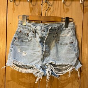 Levi's 501 Light Blue Distressed Jean Shorts